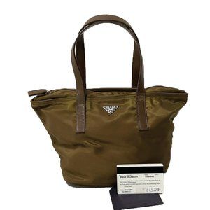 Prada Vela Olive Sport Brown Nylon Small Tote